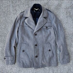 Hugo Boss Orange Wool Field Jacket Heavy Warm Coat Gray Blue Mens Size 42R